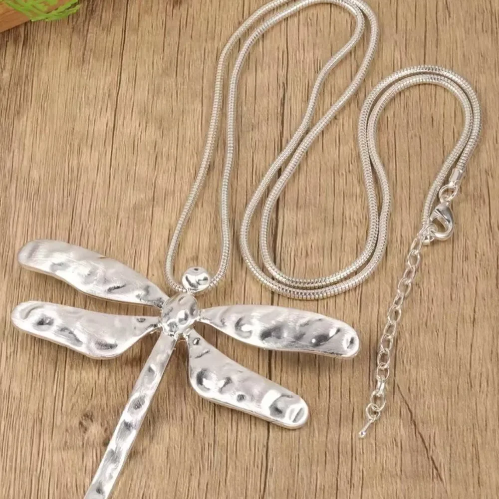 Bohemian Style Oversize Dragonfly Statement Necklace on a Sleek Adjustable Chain